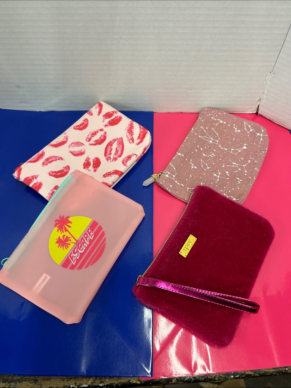 Ipsy - set of 4 ! Pink Velvet, etc Wristlet Pouch…. So CUTE !